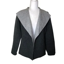 Talbots Wool Blend Gray Black Open Front Shawl Collar Jacket Coat S Minimalist