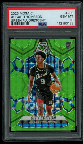2023-24 Panini Mosaic Fluorescent Green Prizm Ausar Thompson RC 5/10 PSA 10