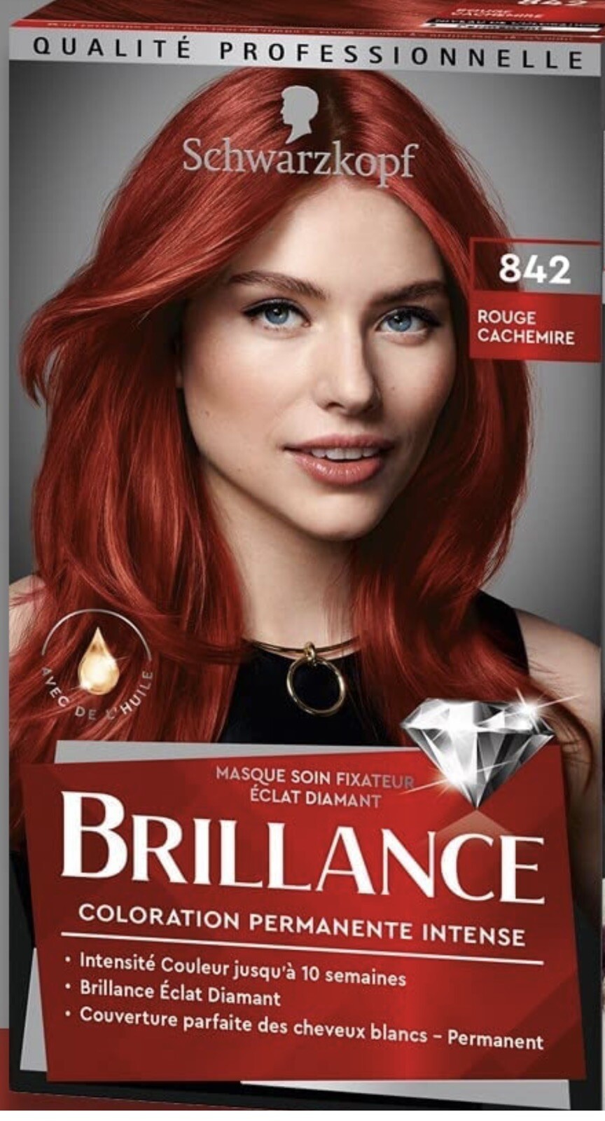 Coloration Schwarzkopf Brillance rouge cachemire 842 reflets diamant et soin intense