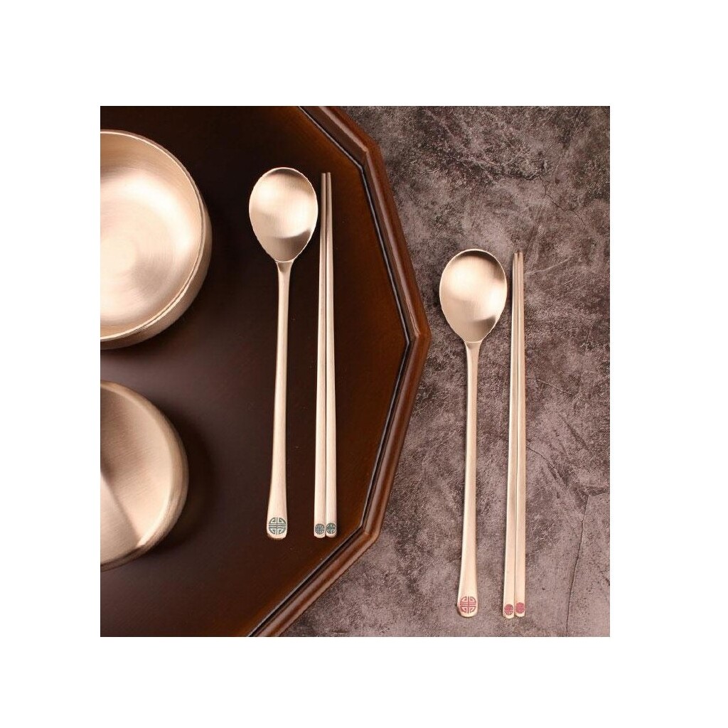Myungsung Korean Traditional Brass Yugi Spoon Chopstick Cutlery