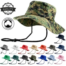Unisex 100% Cotton Bucket Hat Fishing Camping Safari Military Boonie Sun Summer 