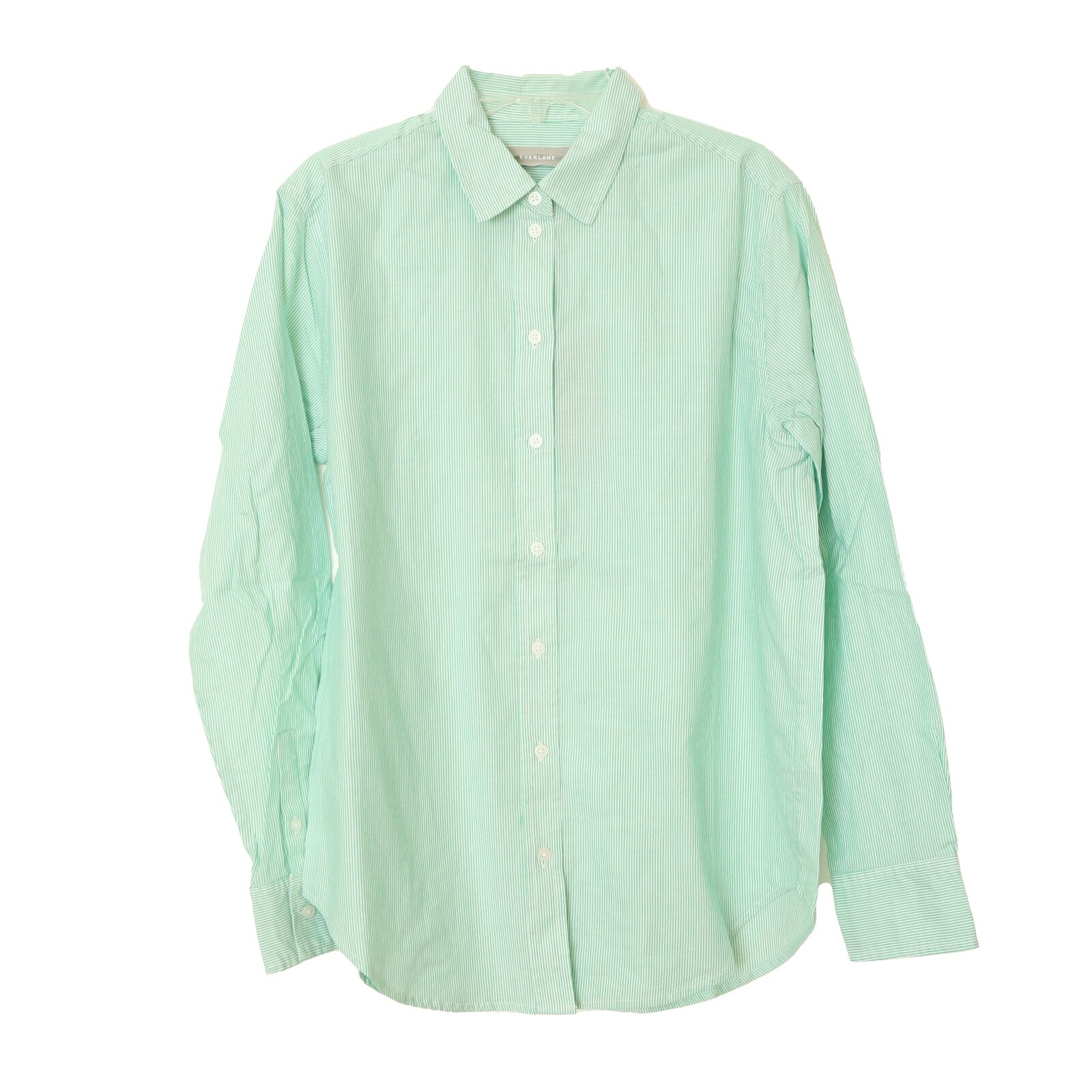 EVERLANE Cotton Oversized Shirt 00 Mint Green White Pinstripe Button Down B59