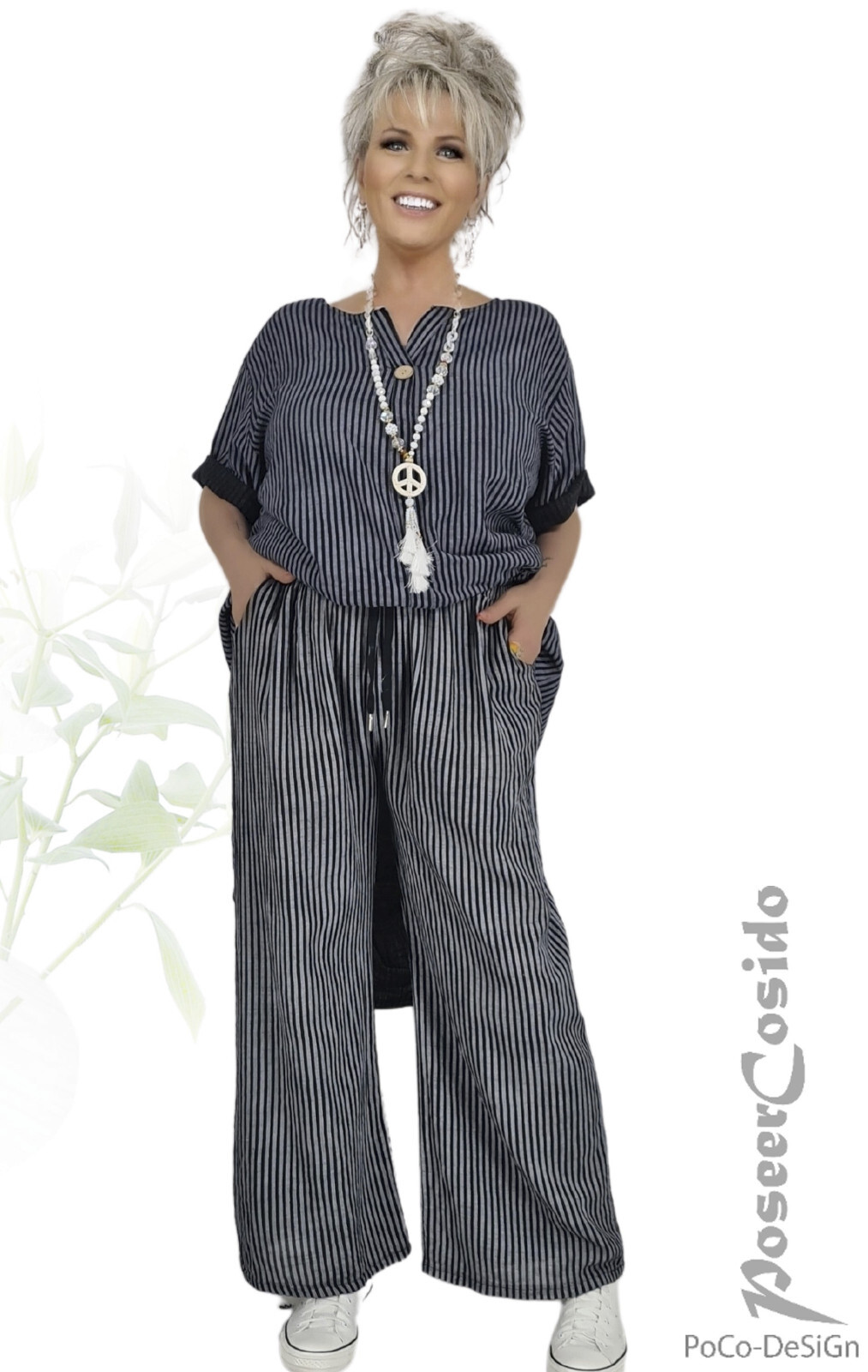 LAGENLOOK Ballon-Hose Streifen Weinrot Schwarz 46 48 50 52 54