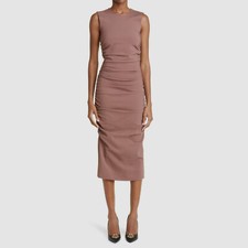 $2095 Dolce & Gabbana Women's Brown Ruched Sleeveless Jersey Midi Dress Size 40