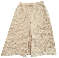 Vintage Valentino Skirt Tweed Oatmeal Nubby Textured A Line Hem Pleat Sz 4 /40