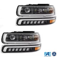 For 99-02 Chevy Silverado 00-06 Tahoe Led Halo Projector Headlightsbumper Lamps