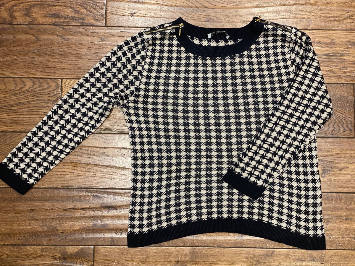 Oasis Ladies Party Black Beige Gold Dogtooth Print Knit Jumper