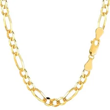 10k Yellow Real Solid Gold Figaro Chain Necklace, 5.0mm, 22"