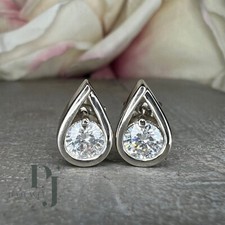 Solid 14K White Gold Moissanite Stud Earrings 2 CT Round Brilliant Cut For Women