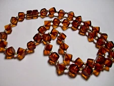 AMBER BAKELITE CHERRY/BROWN SQUARE BEADS NECKLACE 27 GRAMS SIMICHROME TESTED