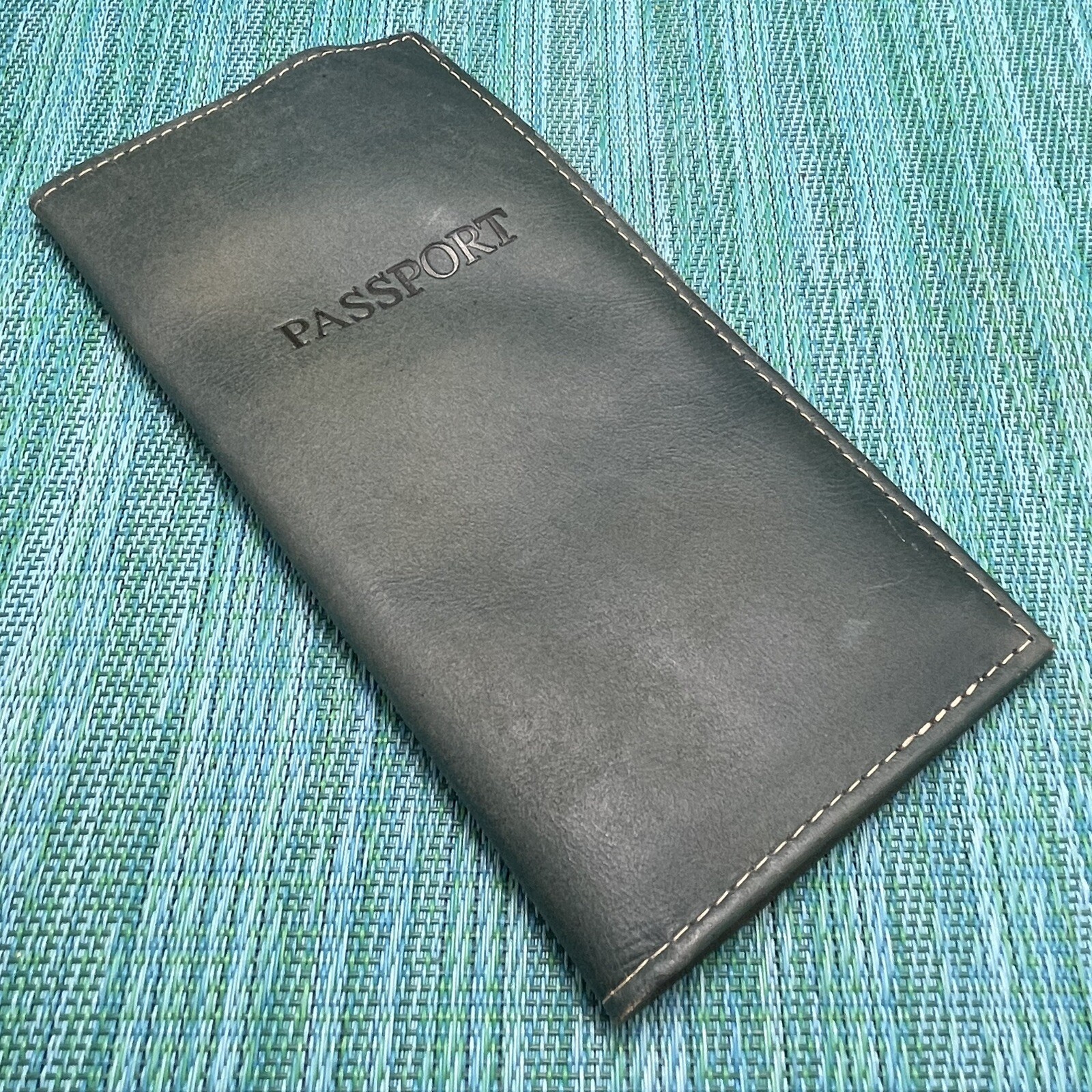 Passport Holder Travel Wallet Organizer Blue Gray Leather Cueropapel&tijera-image