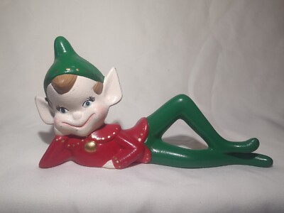 Rare Vintage DM 84 Porcelain Elf Pixie Figurine Christmas Decor 6*3,5'' Red Green