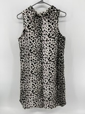 TopShop Sleeveless Leopard Print Dress Womens Size 8 Black Pink White Knee Lengt