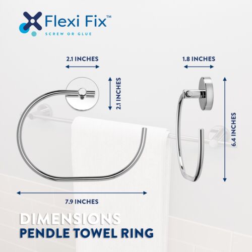 Croydex Flexi-Fix Chrome Towel Ring Open Ring, Bathroom Accessories, - Pendle - Picture 7 of 7