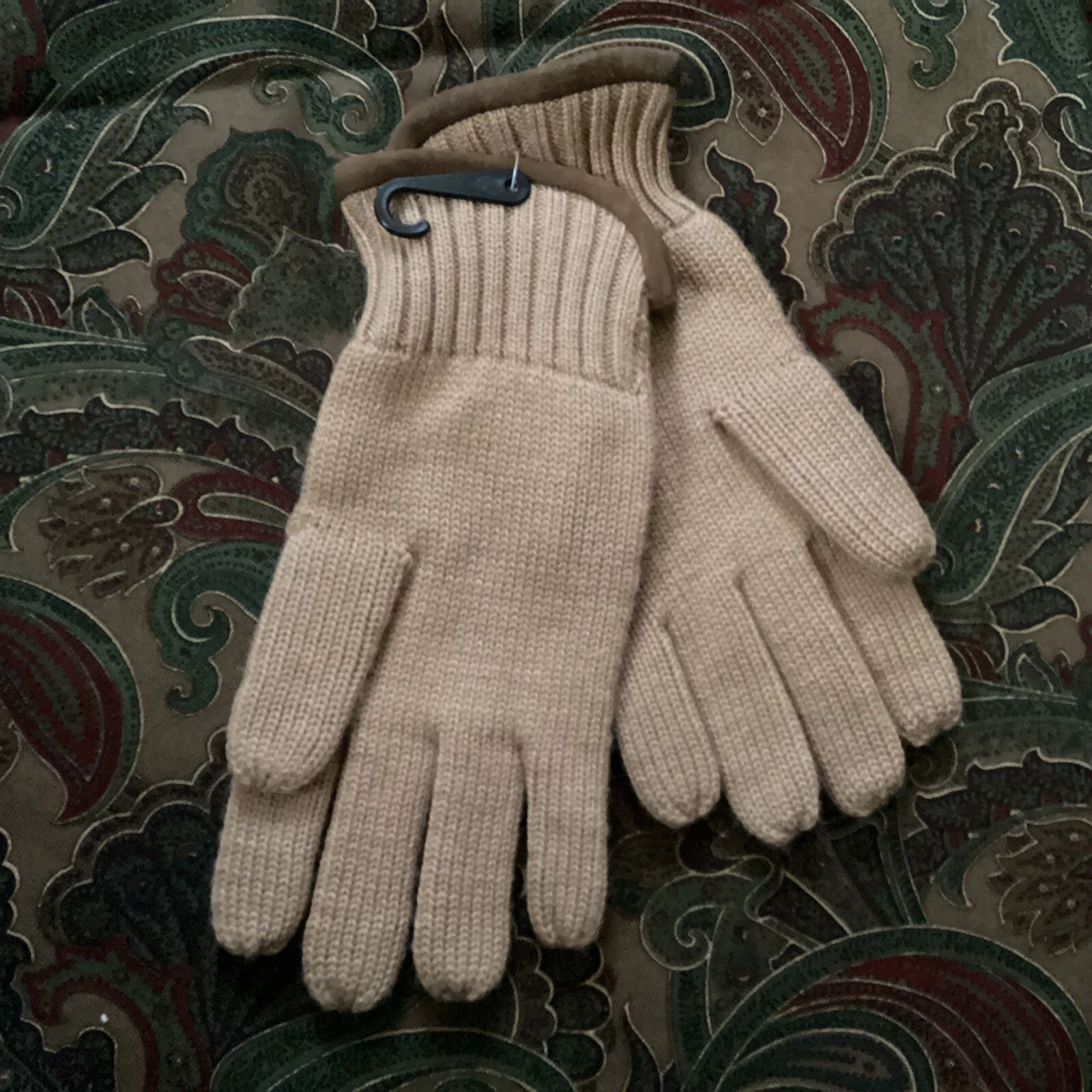 Ralph Lauren Polo Pony Logo Camel Brown Soft Merino Wool Leather Suede Gloves OS