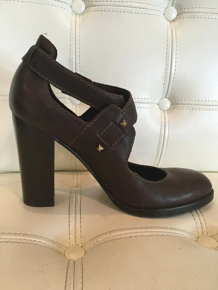 JUICY COUTURE 'HAYLEY' коричневый кожаный CrisCross высокий каблук лодыжки ремень гвоздики размер 8,5 - Изображение 2 из 4