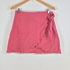 Piping Hot womens skirt size 10 A-line mini viscose linen pink zip 053314