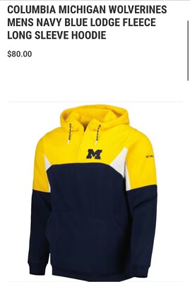 Medium Michigan Wolverines Columbia Lodge Fleece Hoodie  Relaxed Fit