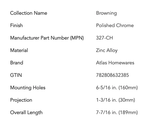 Atlas Homewares 327-CH Browning 6-5/16" (C-C) Bar Cabinet Handle Polished Chrome - Picture 2 of 2