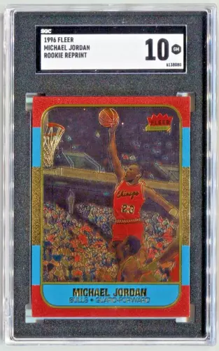 1996 Fleer Basketball Michael Jordan Rookie Reprint 23kt Holographic Foil SGC 10
