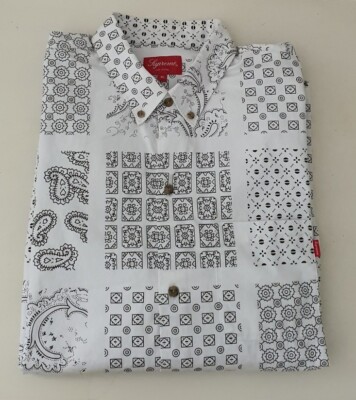 supreme Paisley Grid Shirt 黒 L