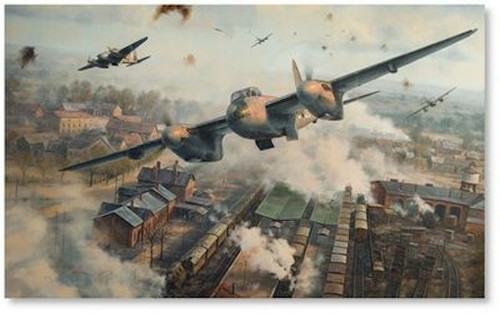 Raiding the Reich by Anthony Saunders - Aviation Art - de Havilland Mosquito A/P