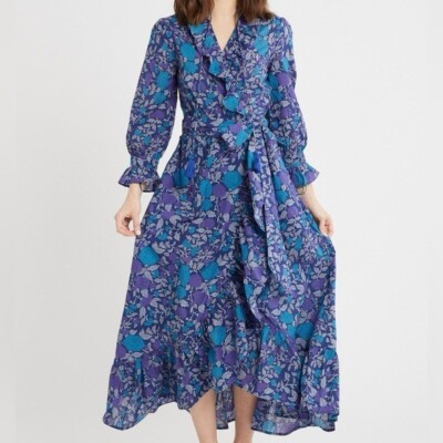 Mille Dress Simone Floral Ruffle Cotton Wrap Maxi Sz M
