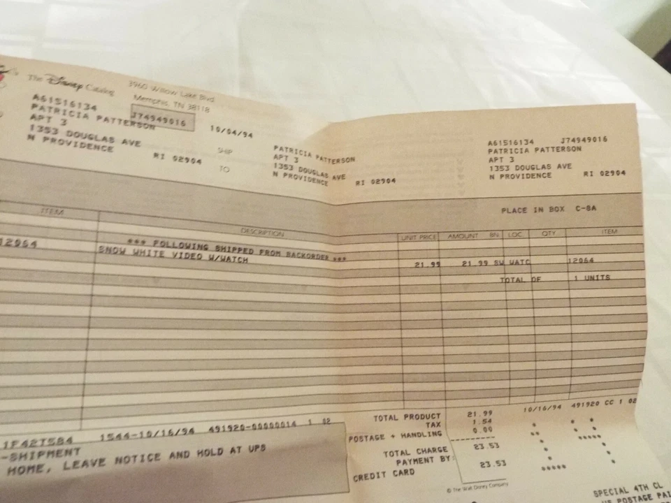 Brand New Disney Snow White VHS Masterpiece w/ Watch & Receipt 1994 - Image 3 of 4