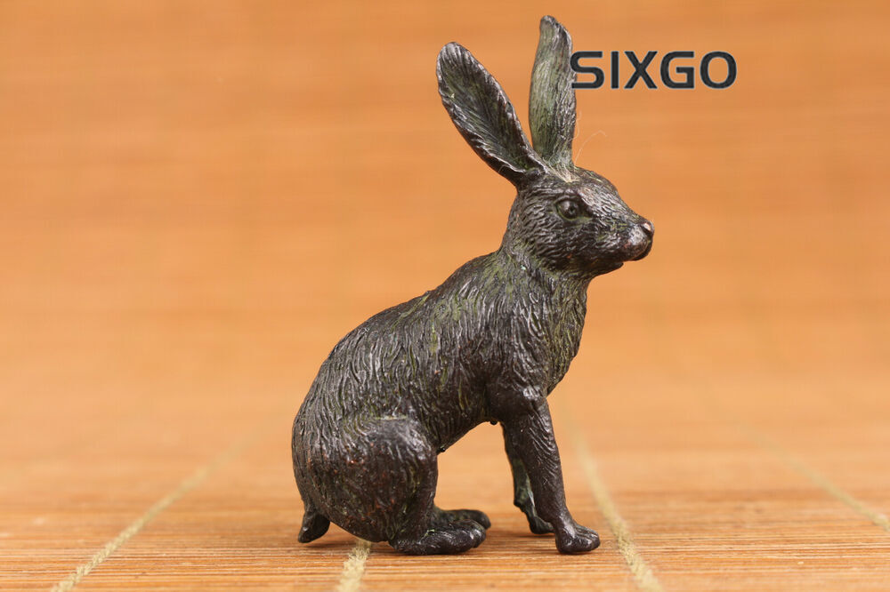 Rare Collection Chinese bronze hand made rabbit statue figure gift table deco