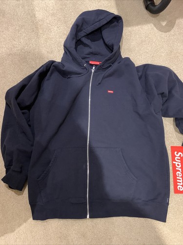 supreme hoodie zip small box logo navy 