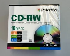 SALE! 10 DISC POLAROID CD-RW 4X 700MB 80MIN W/ SLIM JEWEL CASE, PRCDRWDO10J