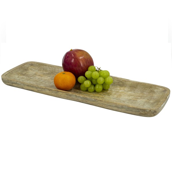 Tablett Deko Serviertablett Schale Rechteckig Mangoholz FüR Kerzen Obst 45,5Cm-image