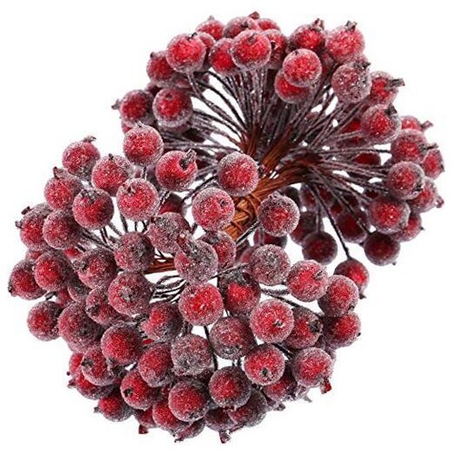 400 Pieces Artificial Frosted Holly Berries Fake 12 mm Mini Christmas Dark Red