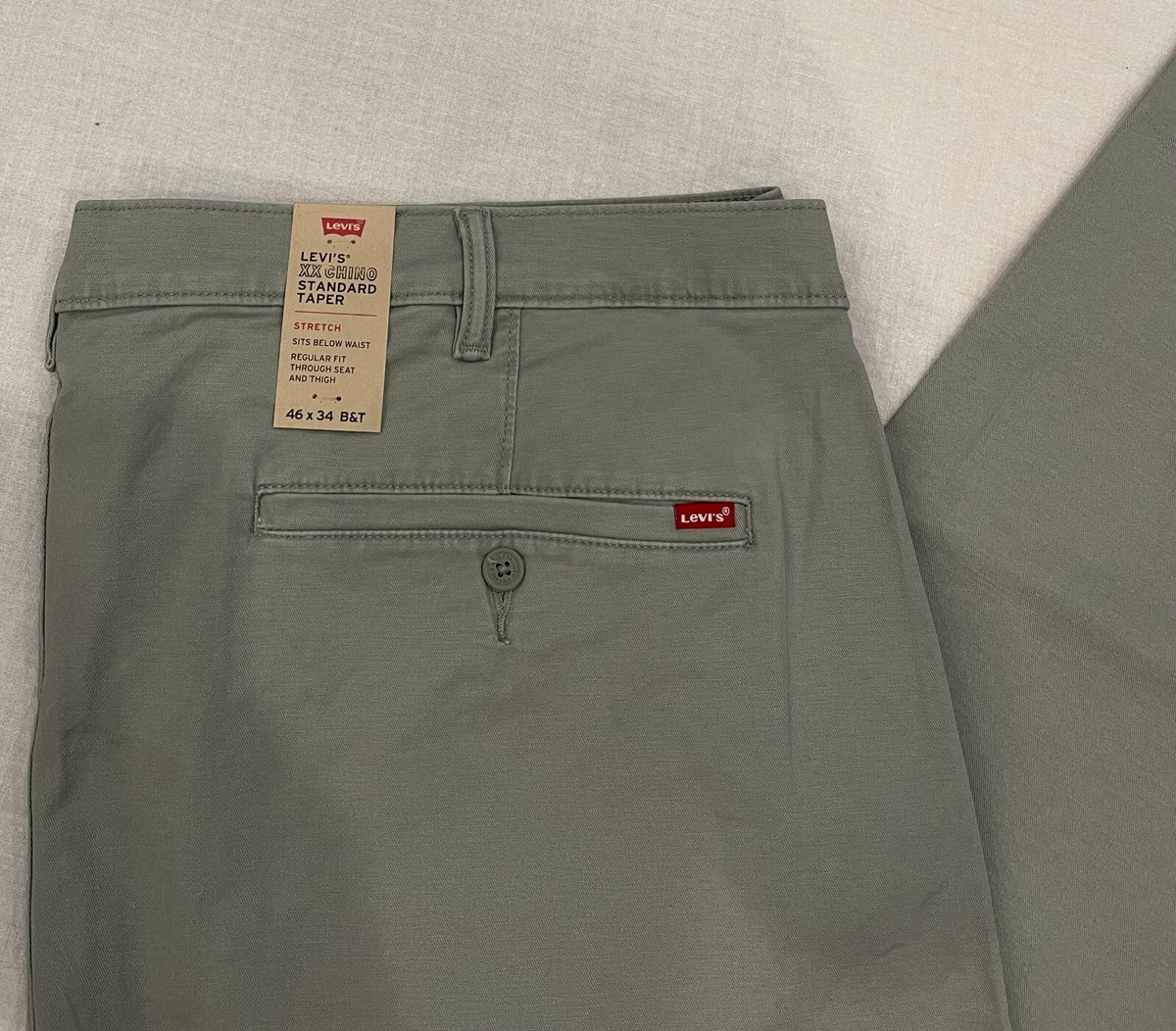 Levis XX Chino Standard Taper Mens Stretch Pants B&T 46X34 Light