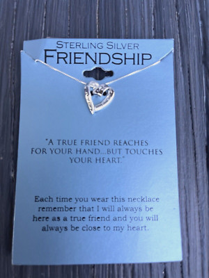 Sterling Silber Herz Freunde Freundschaft Halskette von Fußnoten 18'' Kette NEU!!