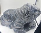 Vintage Large Wood-Carved And Hand-Painted Tusked Walrus Signed By Clement Dube