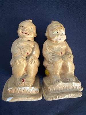 VINTAGE BILLIKEN CHALKWARE SALT & PEPPER SHAKERS BILLY CAN BILLY CAN'T Rustic