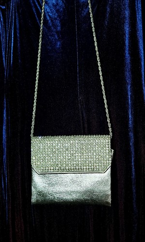 Petite Art Deco Chanel Style Silver Rhinestone Evening Cocktail Bag Clutch Purse