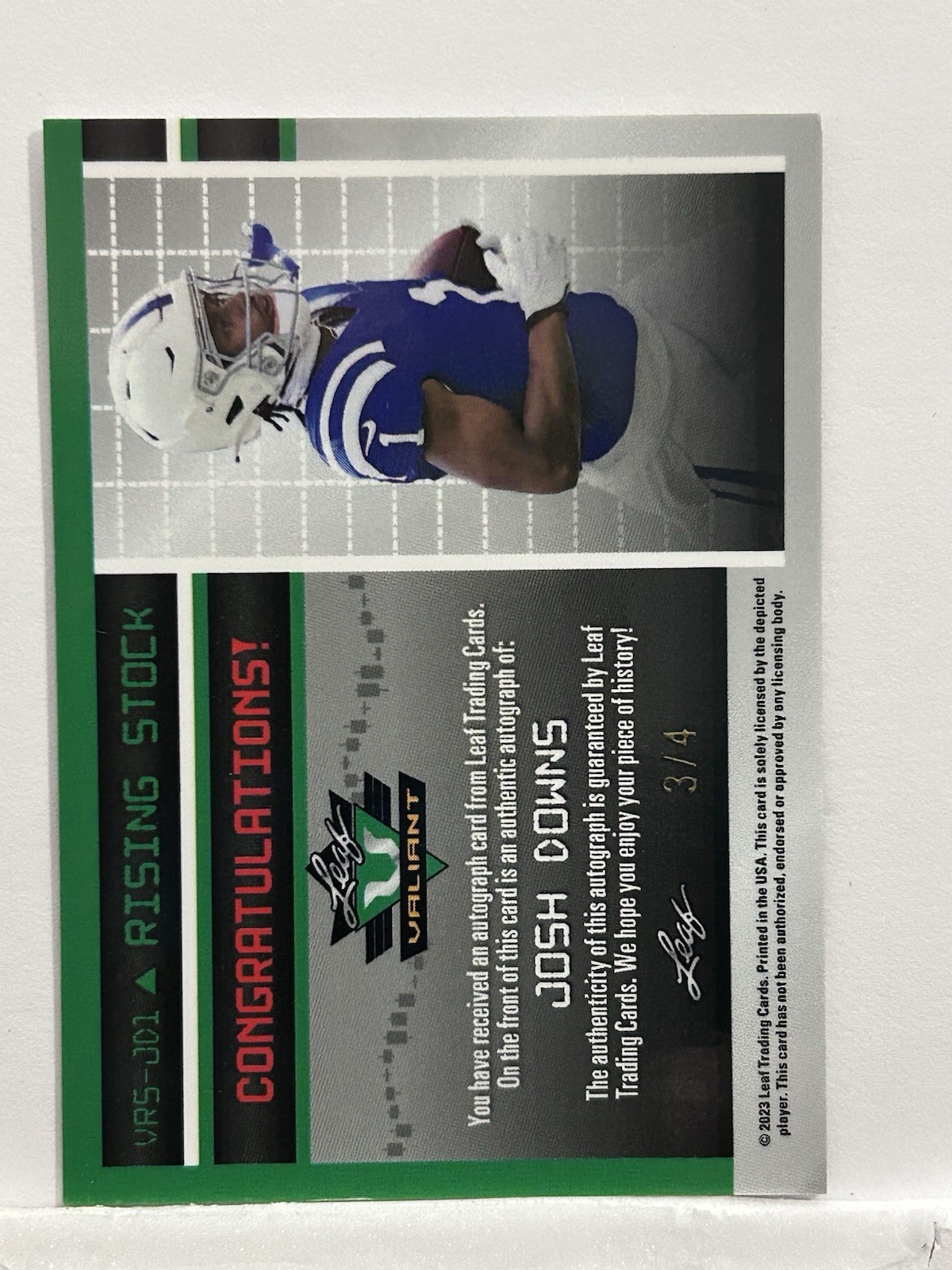 Josh Downs Leaf Eclectic Valiant Rising Stock Autographs #VRSJD1 Base