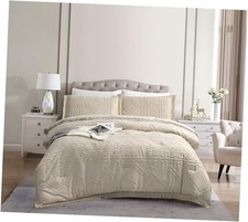 Boho Size Comforter Set Beige 3 Pieces Tufted Tassel King 05-beige-wave