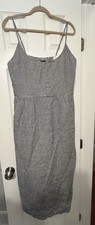 Quince 100% European Linen Midi Dress Mini Gingham Size Large Black White