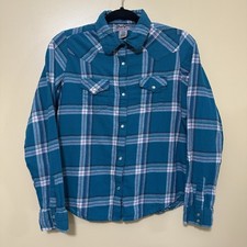 Wrangler Youth Blue Plaid Pearl Snap Western Flannel Top Size Large