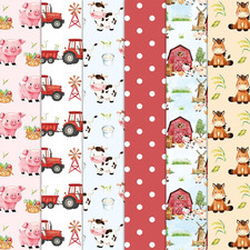 6Pcs Farm Animal Cotton Fabric Bundles Cartoon Barnyard Fat Quarters Watercolor