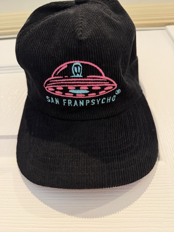 San Franpsycho Hat Cap Black Corduroy Adjustable Strap by Academyfits EUC OSFM