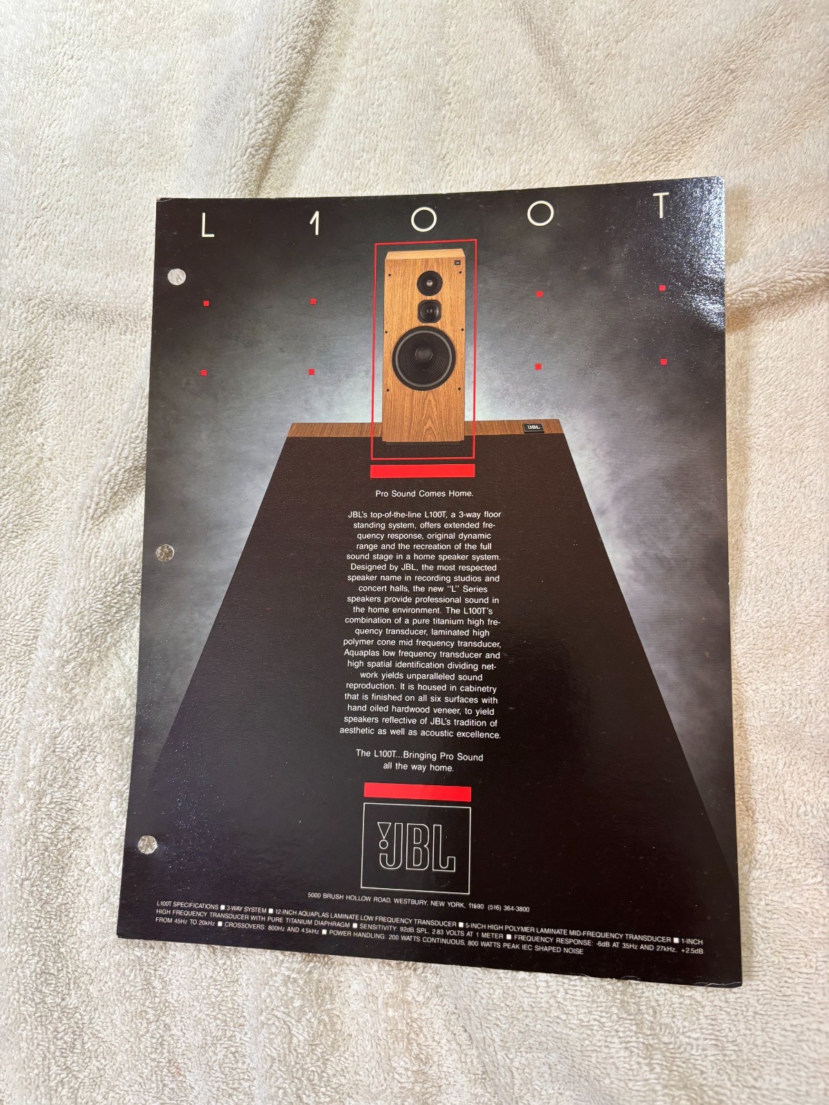 ORIGINAL JBL SALES BROCHURE FLYER TECHNICAL DATA SALESMAN L100T SPEAKERS