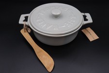 Creative Co-op 9" stoneware baker with bamboo spreader glazed finish sage green
