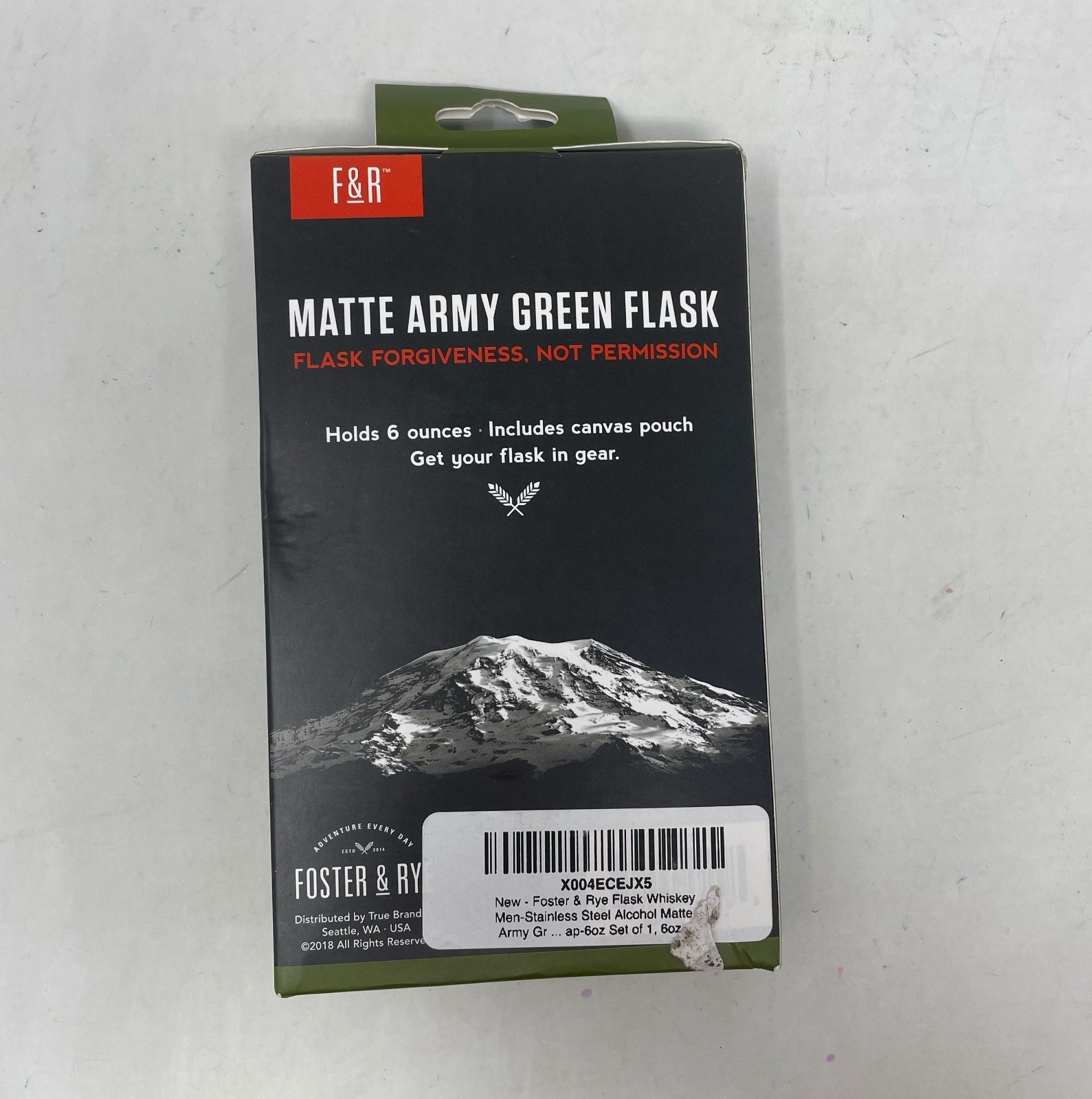 Foster & Rye 6oz Matte Army Green Stainless Steel Flask w/ Canvas Wrap