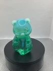 Vintage Fenton Green White Blended Glass Teddy Bear Figurine