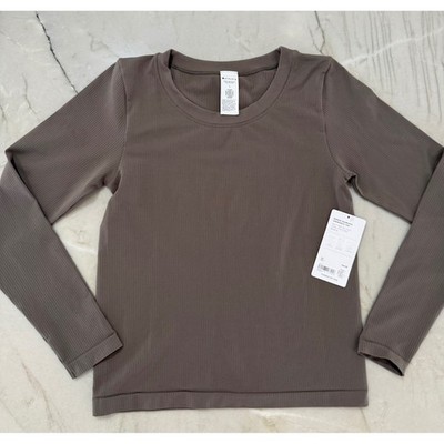 NWT Athleta Renew Seamless Crewneck Top Moss Brown Ribbed Long Sleeve Size L #98