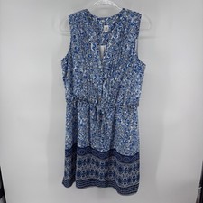 GAP Sleeveless Mini Dress Blue Floral Print Drawstring Waist Casual Summer